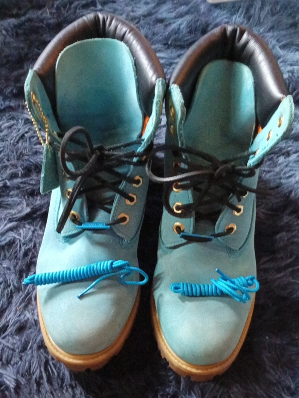 Timberland Turquoise Lace-Up Men's Work Boots with Brown Collar